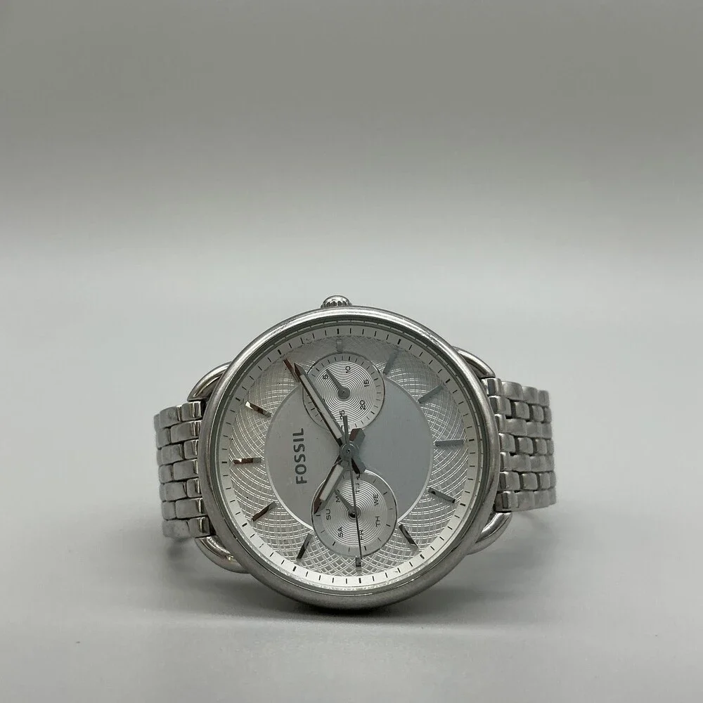 Fossil Tailor Womens Watch 34mm Silver Tone Stainless ES3712 New Battery 6